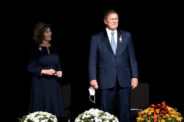 Former President Geroge W. Bush and First Lady Laura Bush at the Flight 93 National Memorial outside Shanksville, Pa., on Saturday.