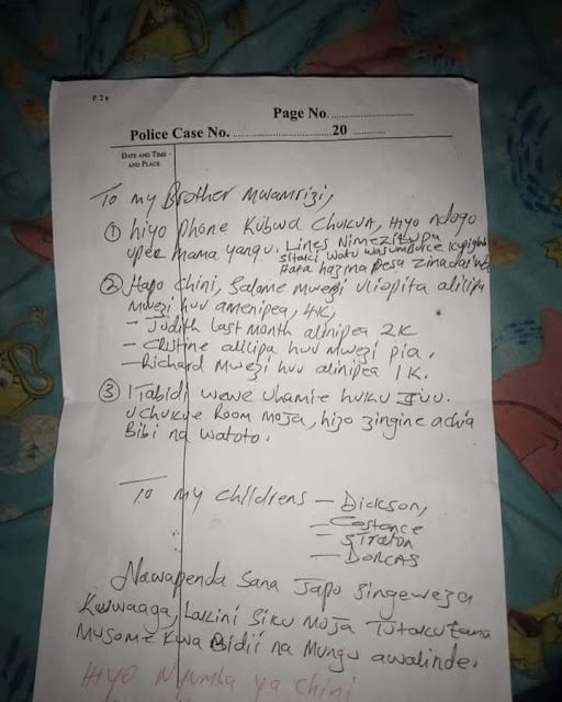 Full letter of Changamwe Police officer who committed suicide