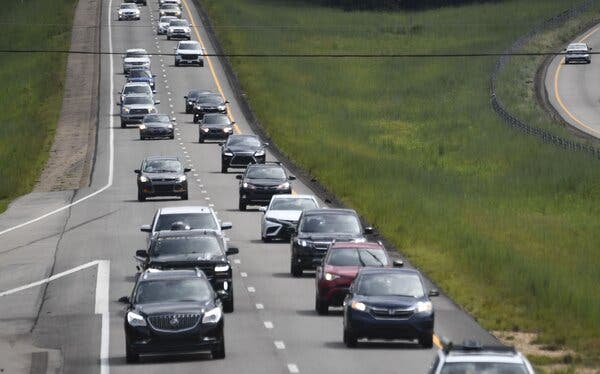 Residents drive north on Interstate Highway 55 near Magnolia, Mississippi, as they evacuate away from New Orleans yesterday.
