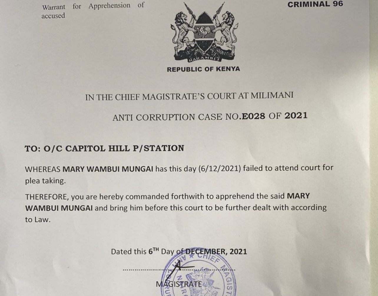 Warrants of arrest out against Purma Holding Ltd directors in Sh2.2bn tax evasion case » Capital News