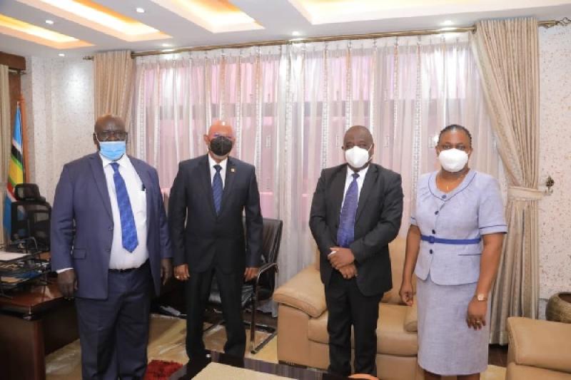 The High Commissioner, Dr. Hassan Galiwango, and Consulate General, Ambassador Paul Mukumbya, after meeting with the Minister of Foreign Affairs.