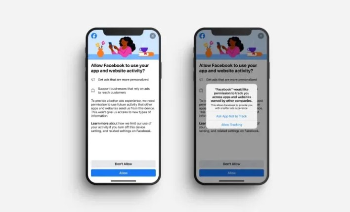 Companies like Facebook will ask you to allow tracking.