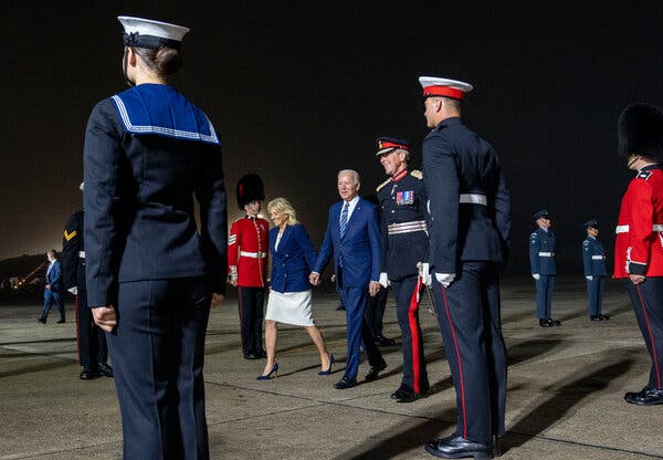 President Biden and Dr. Jill Biden arriving at Cornwall Airport Newquay on Wednesday.