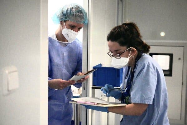 Nurses working on the clinical trial of the CureVac vaccine in February in Spain. 