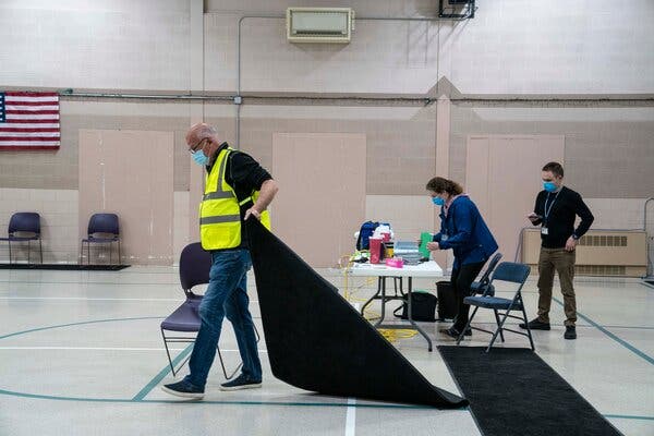 Packing away equipment at a coronavirus vaccine clinic in Alden, Mich., this month.