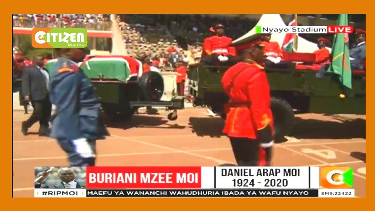 The late Moi's cortège arrives at Nyayo stadium