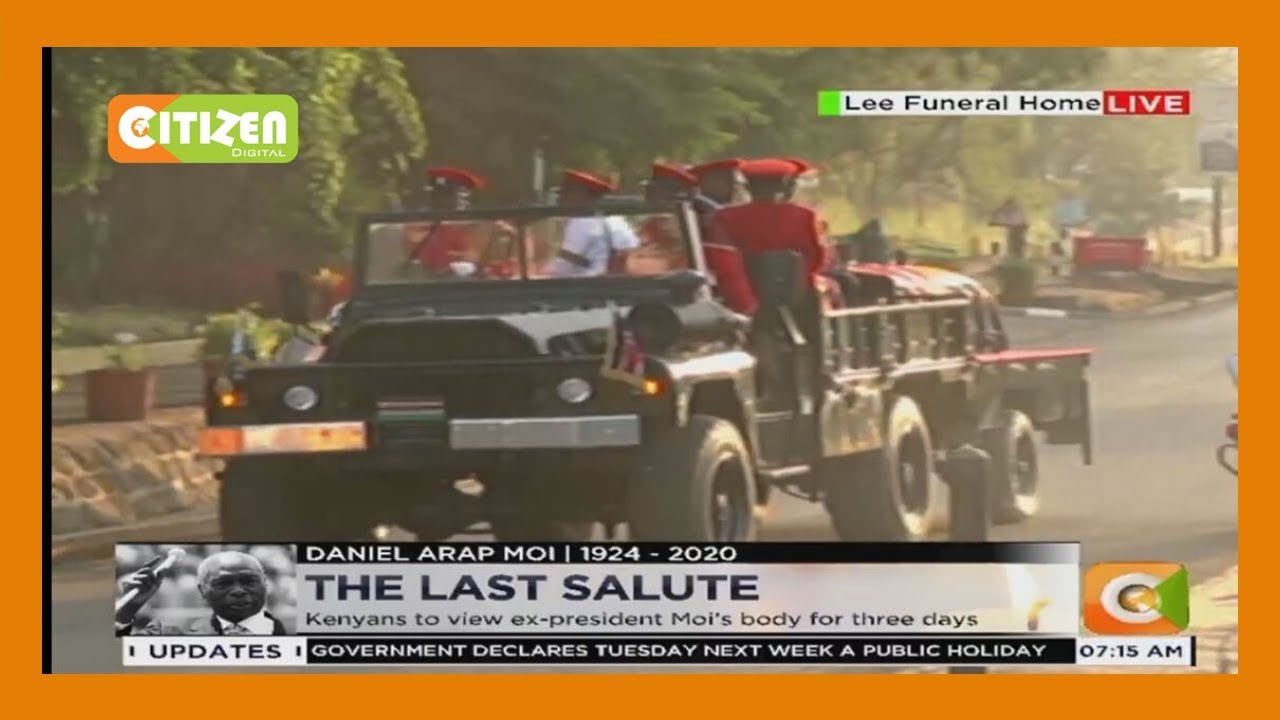 The late former president Daniel Moi’s cortège leaves Lee funeral home