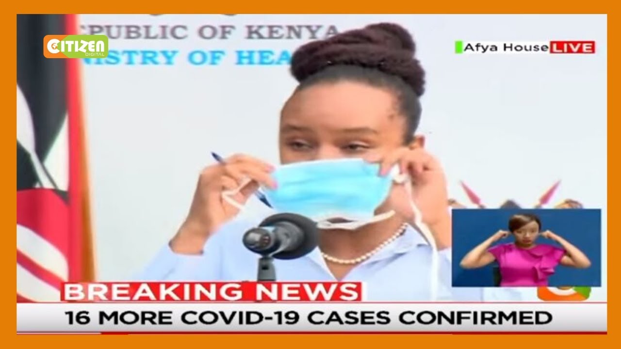 Health CAS Dr. Mercy Mwangangi demonstrates how to properly wear a face mask
