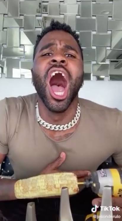 Jason Derulo chips front teeth after eating corn from an electric drill