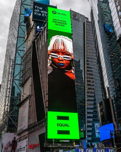 Muthoni Drummer Queen Center of Attention as She Features on Billboard in New York