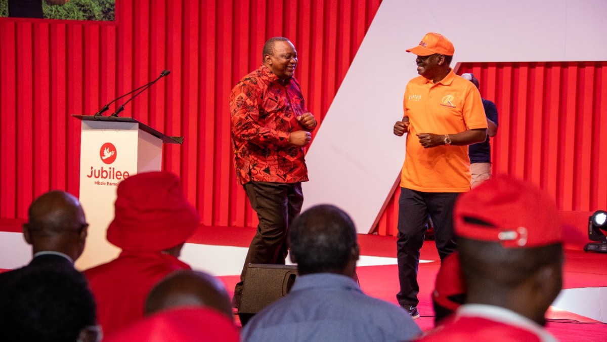 Brothers: Uhuru, Raila Exchange Azimio Caps to Symbolise New Marriage