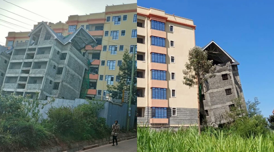 Building Under Construction Collapse And Leans to Another in Kinoo